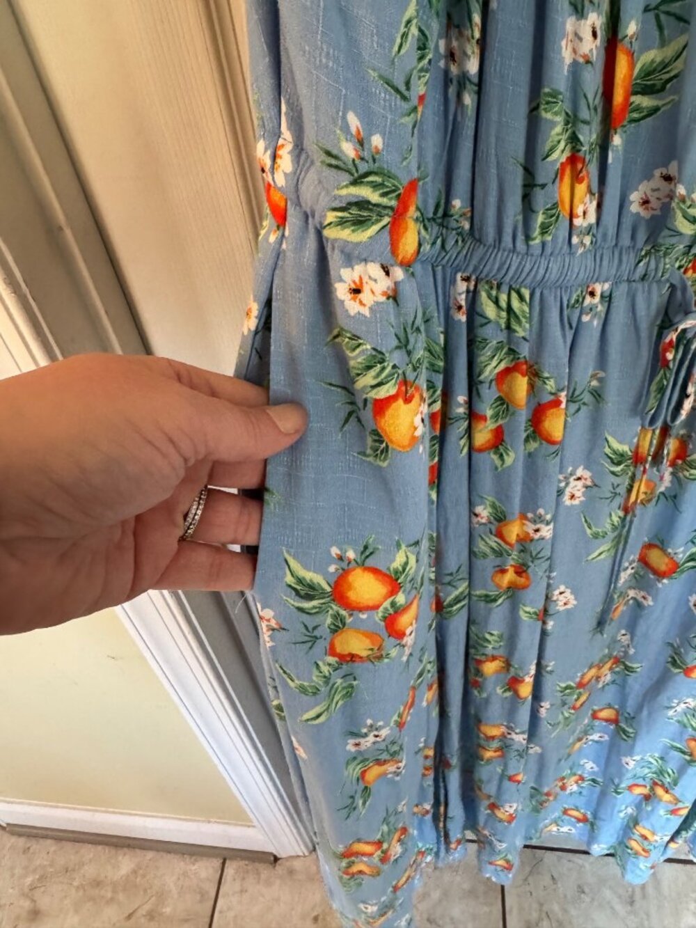 Torrid Maxi Length Floral Orange Grooves Blue Scoop Neck Dress 4X New Woven - Picture 6 of 6